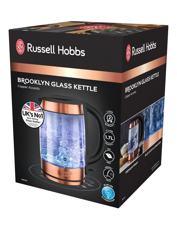 Outlet 𧨠Russell Hobbs Brooklyn Glass/Copper Kettle RHK172 π₯° - Image 6