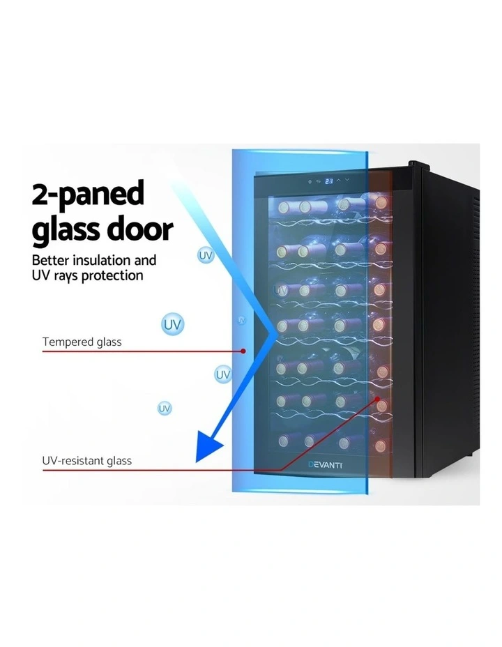 Cheapest 𧨠Devanti Wine Cooler 28 Bottle Thermoelectric Chiller Storage Fridge Cellar Black π - Image 3